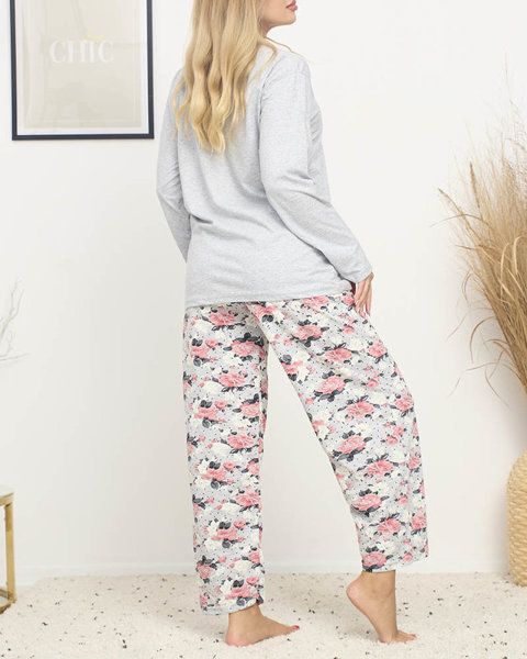 Damen-Pyjama mit Blumendruck in grauer Farbe PLUS SIZE - Kleidung