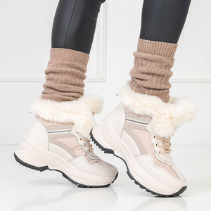 Damen Schneestiefel aus Kunstleder creme Qert- Footwear