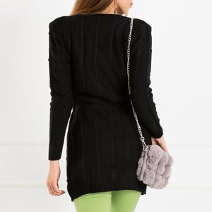 Damen Schwarz gebundener Cardigan mit Taschen - Kleidung