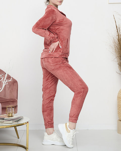 Damen-Velours-Sweatshirt-Set in Dunkelrosa- Kleidung