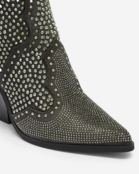 Damen graue Cowboystiefel auf einem Pfosten mit Verzierungen Raksti - Schuhe