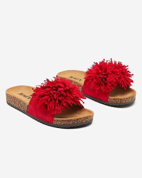Damenhausschuhe mit Stoffverzierung in Rot Ailli- Footwear