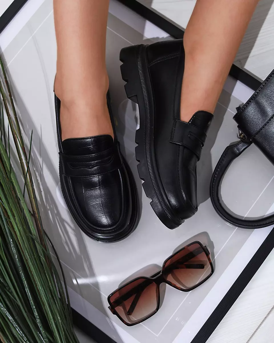 Damenmokassins aus Öko-Leder in Schwarz Raffiv- Footwear
