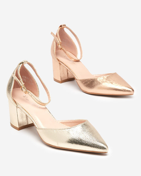 Damensandalen auf niedrigem Pfosten in goldener Farbe Nerola - Schuhe