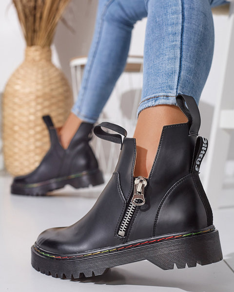 Damenstiefel aus schwarzem Kunstleder mit Odeta-Reißverschluss - Schuhe
