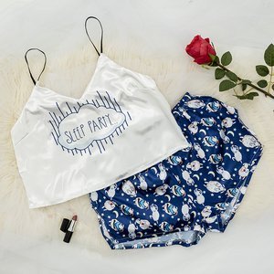 Dunkelblauer Damenpyjama mit Aufdruck - Kleidung