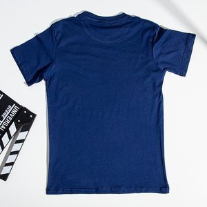 Dunkelblaues Herren-Baumwoll-T-Shirt mit Aufdruck - Kleidung