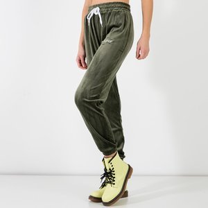 Dunkelgrüne Velours-Jogginghose mit Aufschrift - Bekleidung