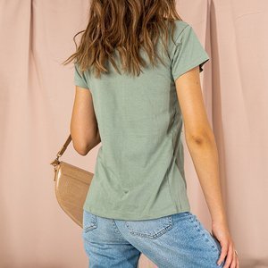 Dunkelgrünes Damen T-Shirt aus Baumwolle mit Print - Kleidung