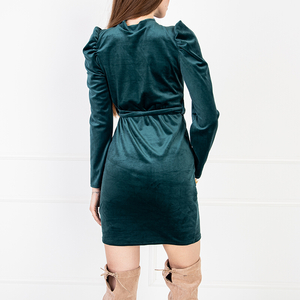 Dunkelgrünes Damen-Velours-Minikleid - Kleidung