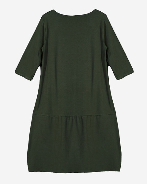 Dunkelgrünes Damenkleid mit Aufdruck und abgeschnittenem Saum - Kleidung