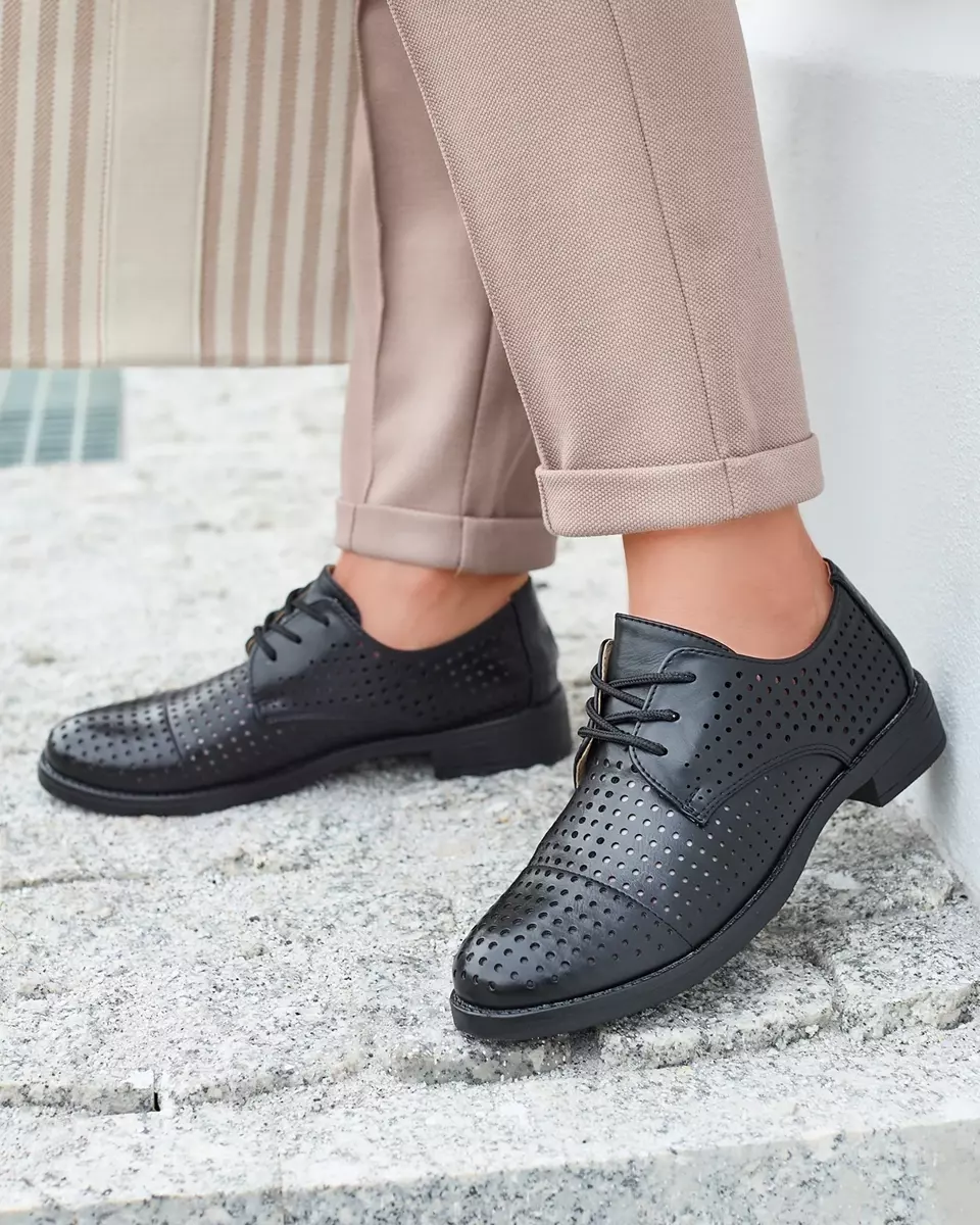 Durchbrochene schwarze Damen Öko-Leder Halbschuhe Azedvo- Footwear