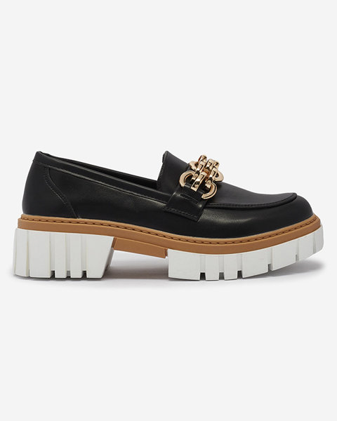 Eco Leder schwarz und braun Damen Mokassins mit Ornament Tivvesi Footwear