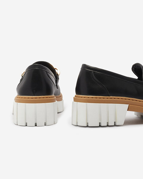 Eco Leder schwarz und braun Damen Mokassins mit Ornament Tivvesi Footwear