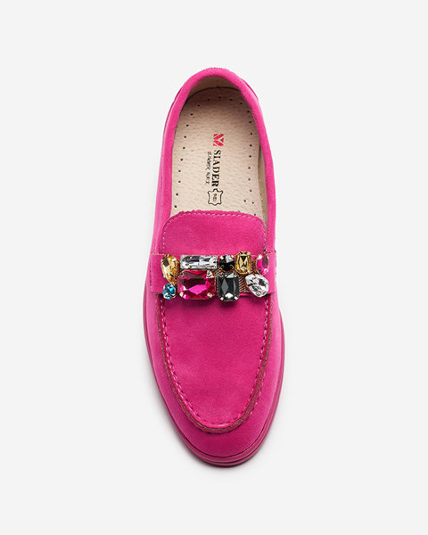 Eco Wildleder fuchsia Damen Mokassins mit dekorativen Kristallen Nellens- Footwear