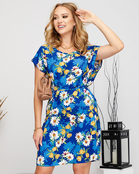 Einfaches kobaltblaues Blumenkleid für Damen - Kleidung