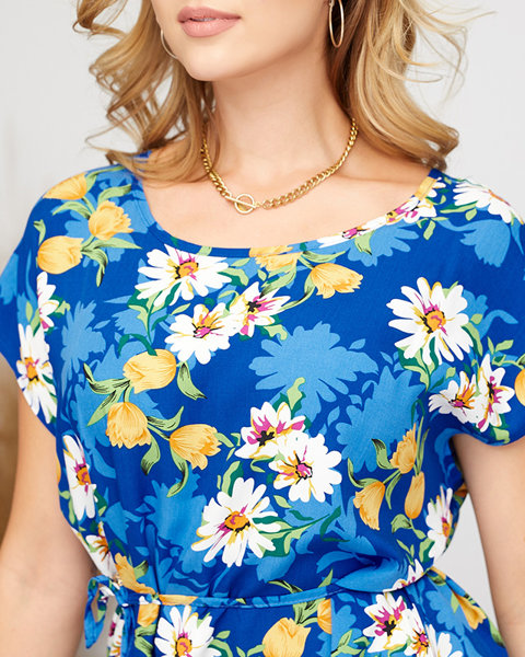 Einfaches kobaltblaues Blumenkleid für Damen - Kleidung