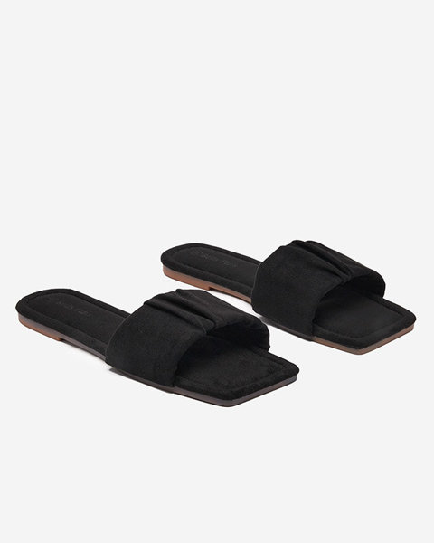 Flache Damenhausschuhe aus Öko-Veloursleder schwarz Nesico - Schuhe