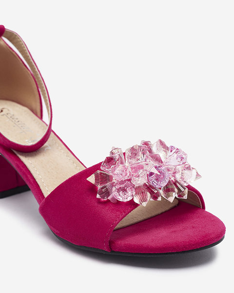 Fuchsia Damensandalen auf einem Pfosten mit dekorativen Kristallen Cerosso- Footwear