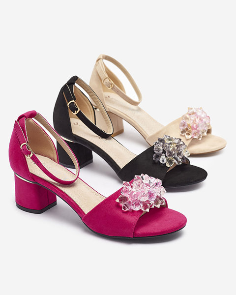 Fuchsia Damensandalen auf einem Pfosten mit dekorativen Kristallen Cerosso- Footwear