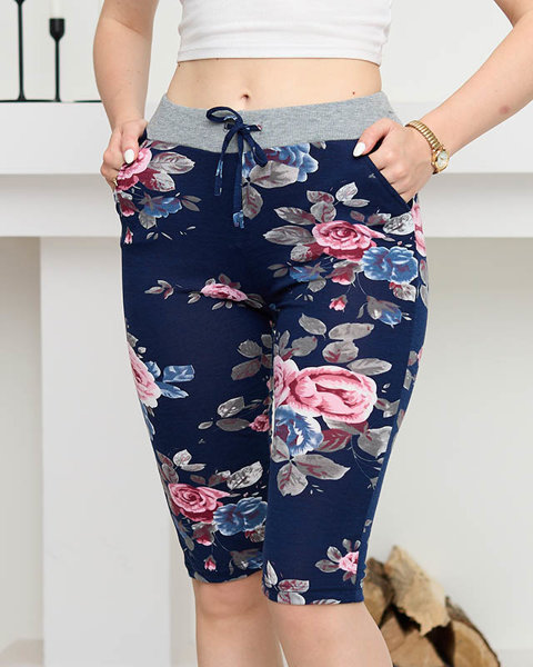 Geblümte 3/4-Shorts für Damen in Marineblau und Pink GROSSE GRÖSSE - Kleidung