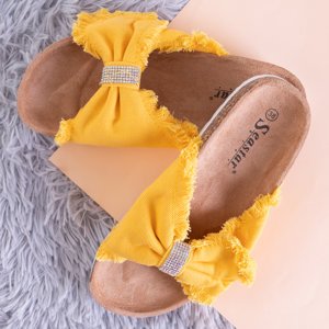 Gelbe Damen Hausschuhe aus Stoff mit Zirkonia Lettica - Schuhe