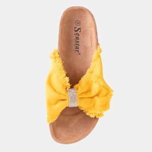Gelbe Damen Hausschuhe aus Stoff mit Zirkonia Lettica - Schuhe