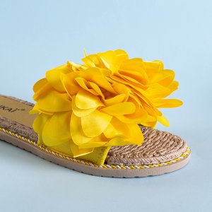 Gelbe Etain Hausschuhe für Frauen mit Blumen - Schuhe