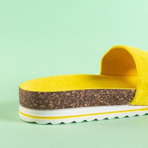 Gelbe Öko-Wildlederpantoffeln für Damen an der Silveria-Flachsohle - Schuhe