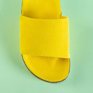 Gelbe Öko-Wildlederpantoffeln für Damen an der Silveria-Flachsohle - Schuhe