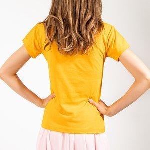 Gelbes Damen-T-Shirt aus Baumwolle mit Aufdruck und Aufschriften - Kleidung