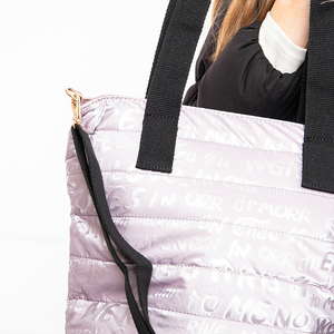 Gesteppte Damen-Shopper-Tasche in Hellrosa mit Aufschriften - Accessoires