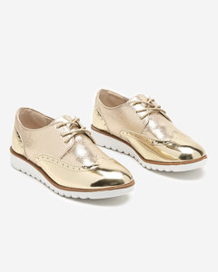 Goldene Damenschuhe mit glitzernden Retinis-Einsätzen in Silber - Schuhe