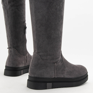 Graue Overknee-Stiefel aus Öko-Wildleder für Damen Airada - Schuhe