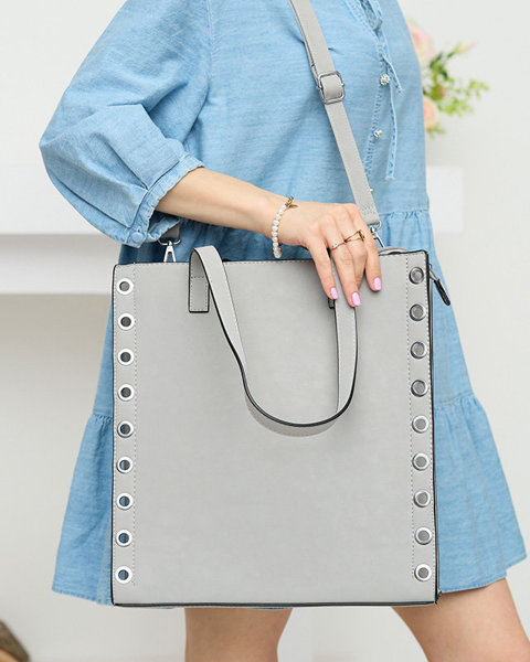 Graue Shopper-Tasche für Damen mit Ösen - Accessoires