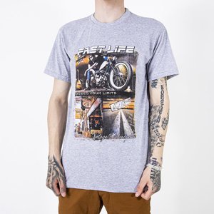 Graues Herren-T-Shirt aus Baumwolle mit Aufdruck - Kleidung