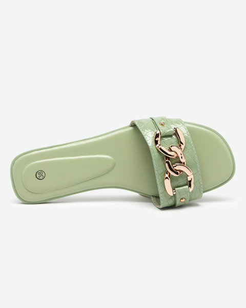 Grüne Damenhausschuhe mit Metallkette Meritala - Schuhe
