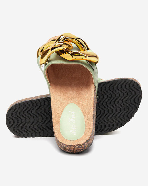 Grüne Damenhausschuhe mit goldener Verzierung Cirrenka - Schuhe