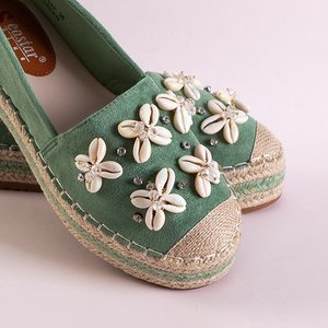 Grüne Espadrilles für Frauen mit Izira-Dekorationen - Schuhe