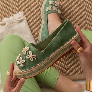 Grüne Espadrilles für Frauen mit Izira-Dekorationen - Schuhe