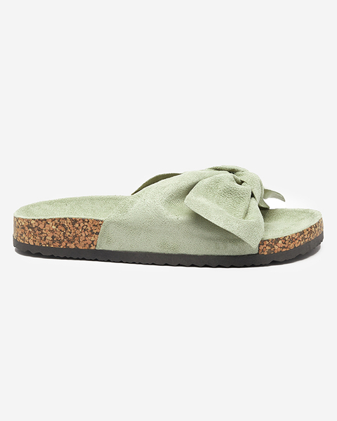Grüne Öko-Wildleder-Hausschuhe für Damen mit Schleife Ewerka - Footwear
