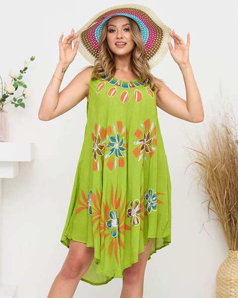 Grünes Strandkleid für Damen mit Blumenumhang - Kleidung