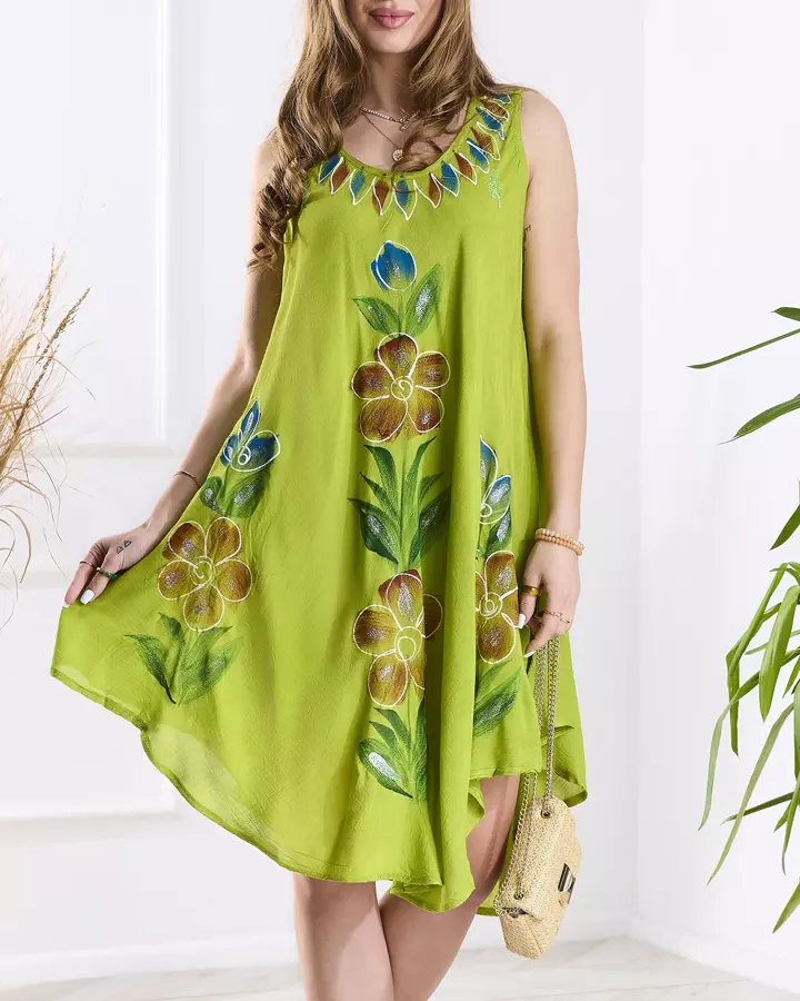 Grünes, gemustertes Narzutka-Kleid für Damen - Kleidung