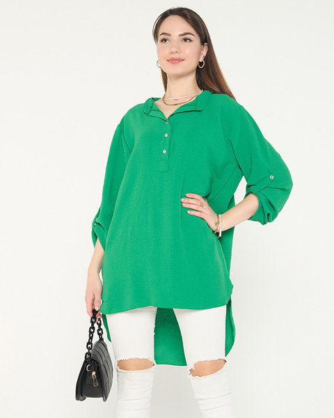 Grünes langes Tunika-T-Shirt für Damen mit Knöpfen - Kleidung