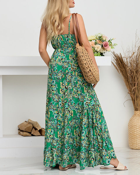 Grünes luftiges Damenkleid mit Blumen - Kleidung