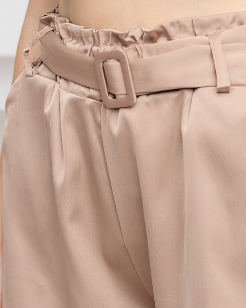 Hellbraune Damen-Satin-Shorts - Kleidung