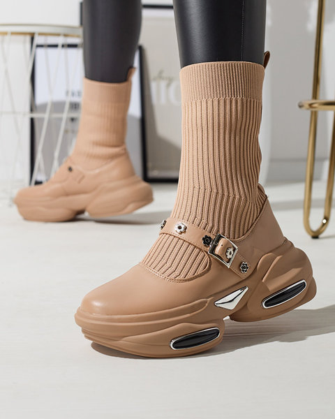 Hellbraune Damen-Sportstiefel mit Schaft a'la sock Folden- Footwear