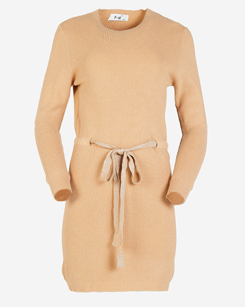 Hellbrauner Damen-Pullover mit Stehkragen - Bekleidung