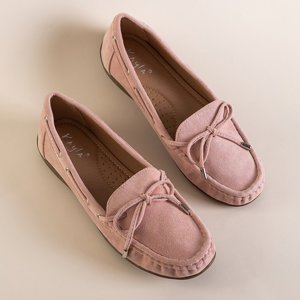 Hellrosa Damen-Slipper aus Öko-Wildleder mit Schleife Inda - Schuhe