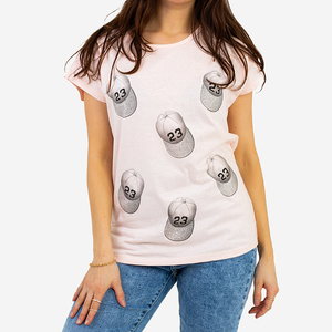 Hellrosa Damen-T-Shirt mit Glitzer und Aufdruck - Kleidung